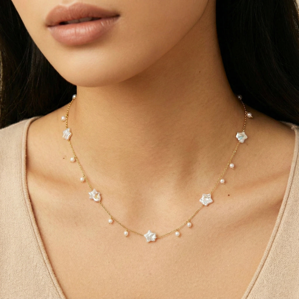 Celestial Pearl Stars Necklace | Girlye
